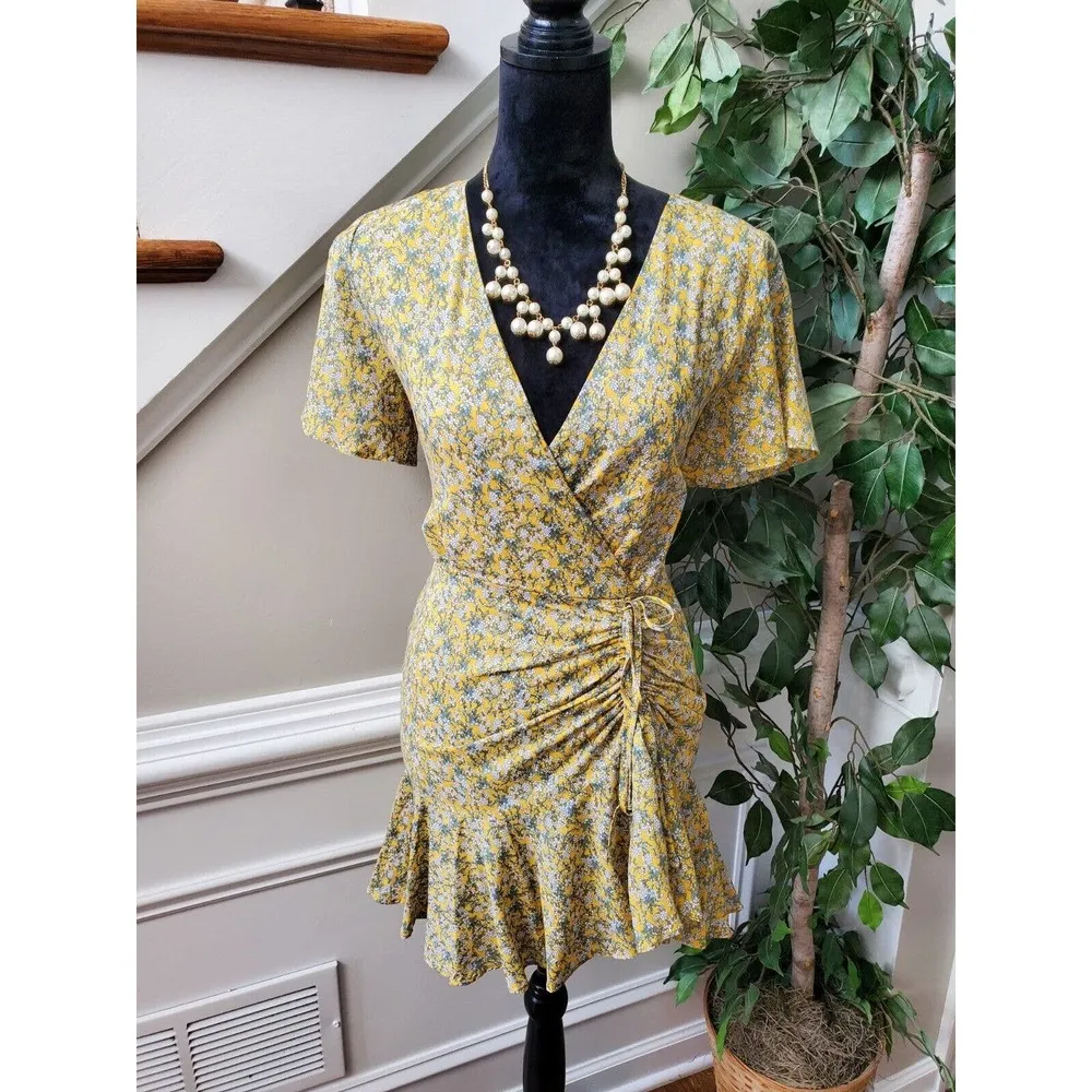 BB Dakota Steve Madden Yellow Polyester V-Neck Short Sleeve Knee Length Dress S - Image 12