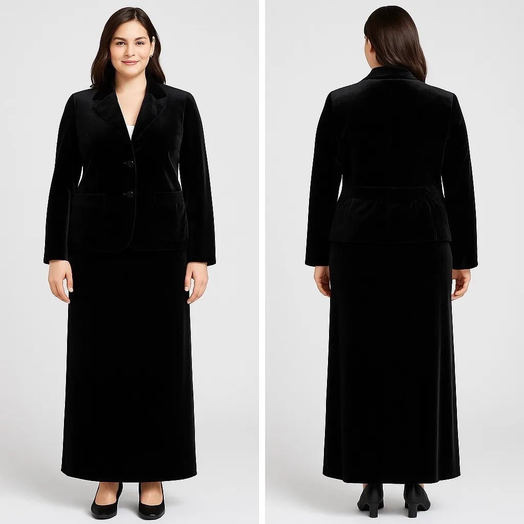 I.N. Studio Petite Black Velvet Blazer Maxi Skirt Suit 2 - Image 2