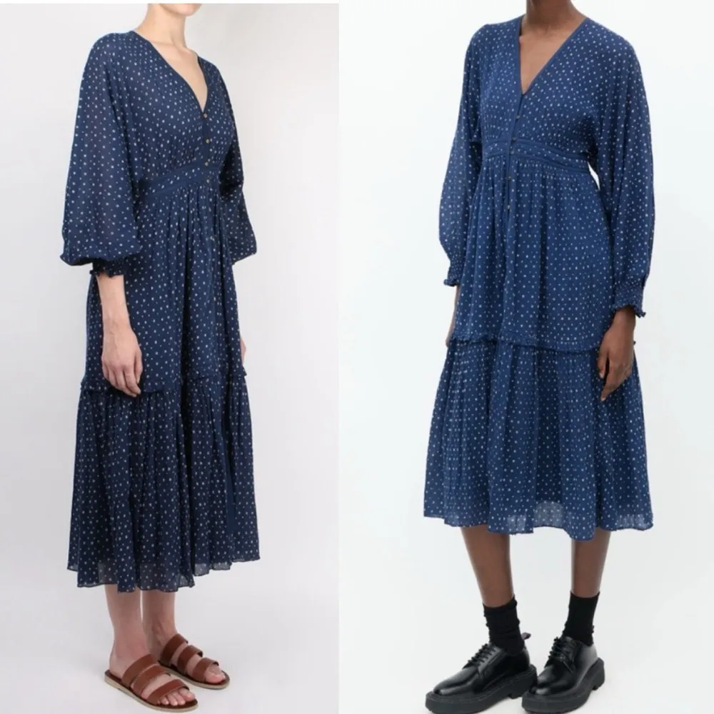 Ulla Johnson Paulette Blue Dress Cotton Size 2 Patterned Floral Ditsy Midi Dress - Image 5