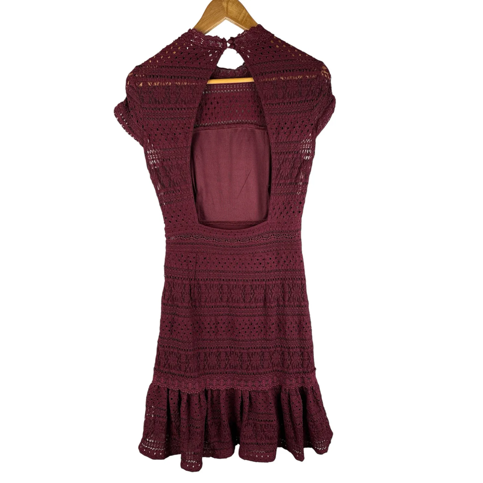 Foxiedox Ellie Lace Open Back Cocktail Dress in‎ Red Wine Size Small - Image 5
