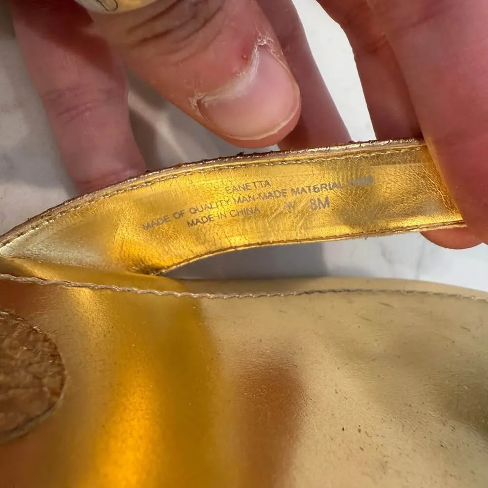 Enzo Angiolini Eanetta Sandals Women's 8 Stacked Wedge Heel Jeweled Beaded Gold - Image 8