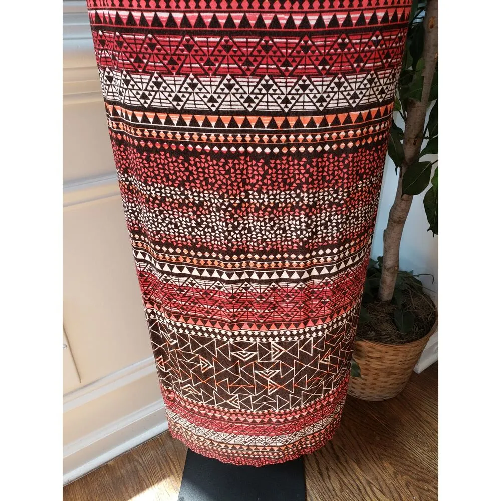Spense Long Maxi Dress Womens XL Multi Geo Print Sleeveless Embroidered V Neck Red - Image 11