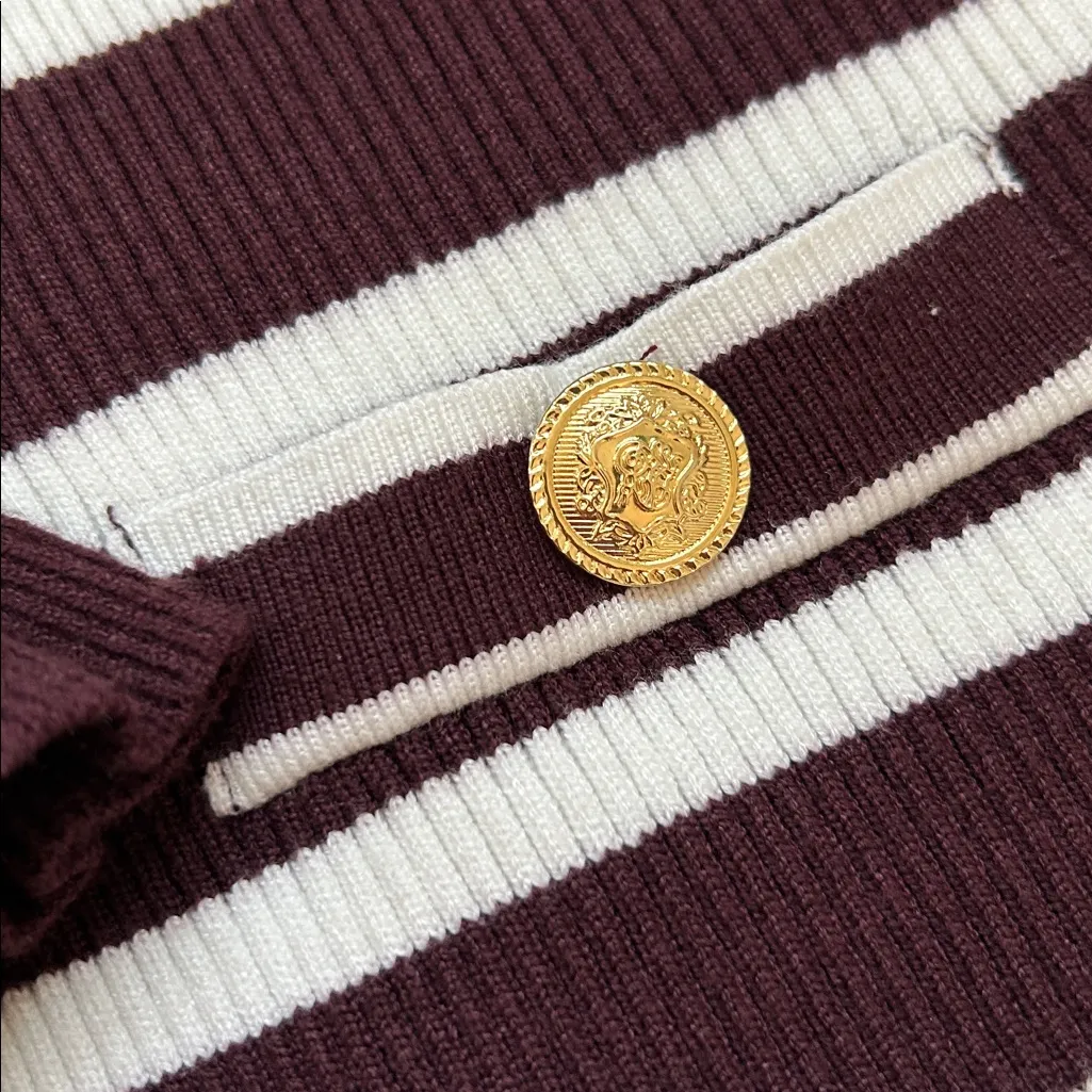 Striped Knit Midi ruffle Dress. S Black - Image 13