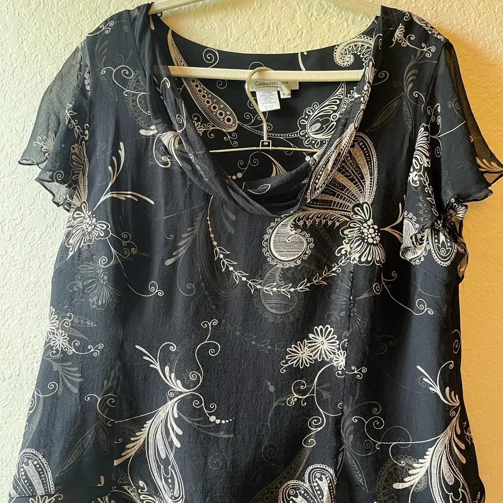 Silk 90s y2k floral butterfly set skirt cowl neck‎ flutter sleeve vintage silk - Image 4