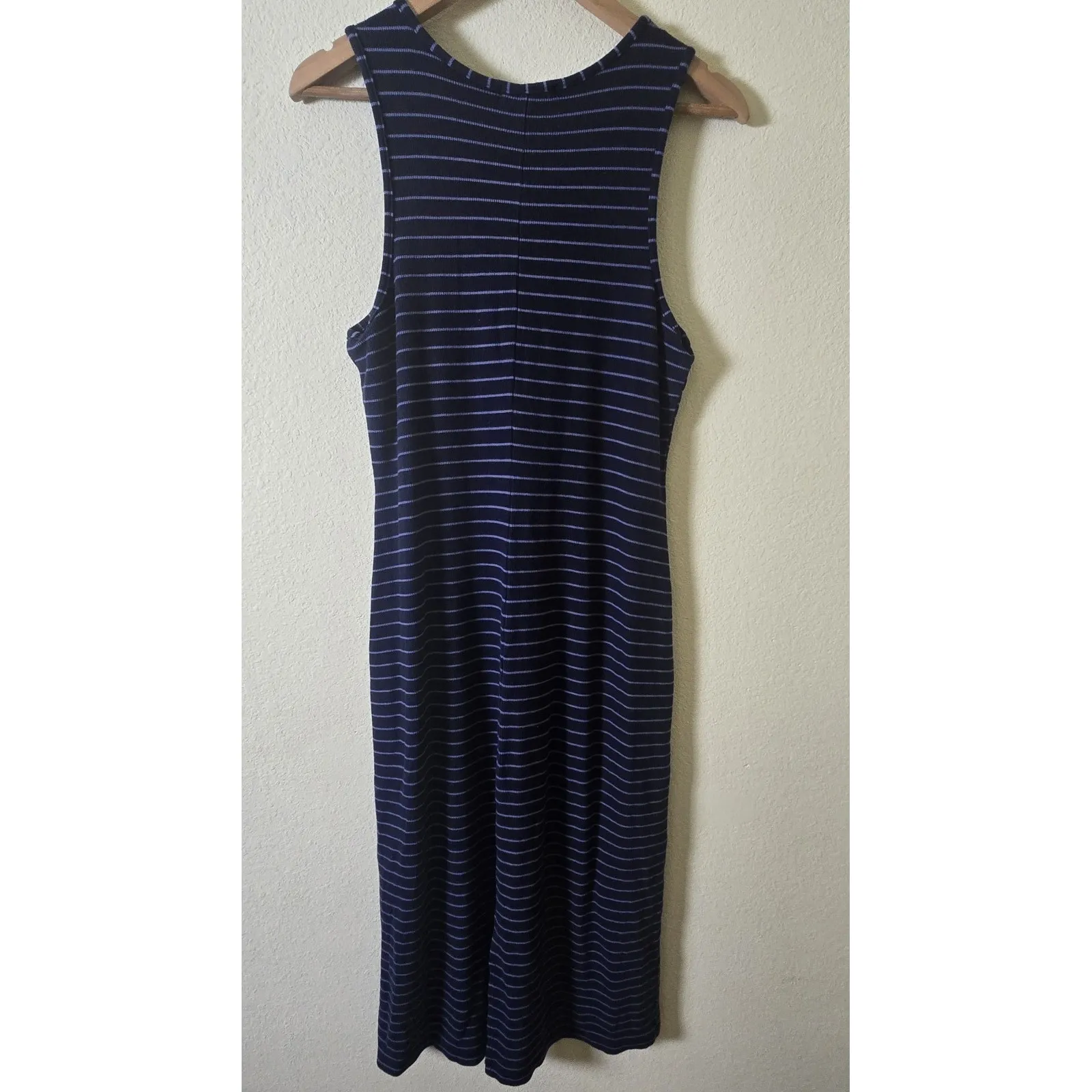 Marine Layer‎ Lexi Rib Tank Dress Large Navy White Stripe Midi Knit Bodycon - Image 4