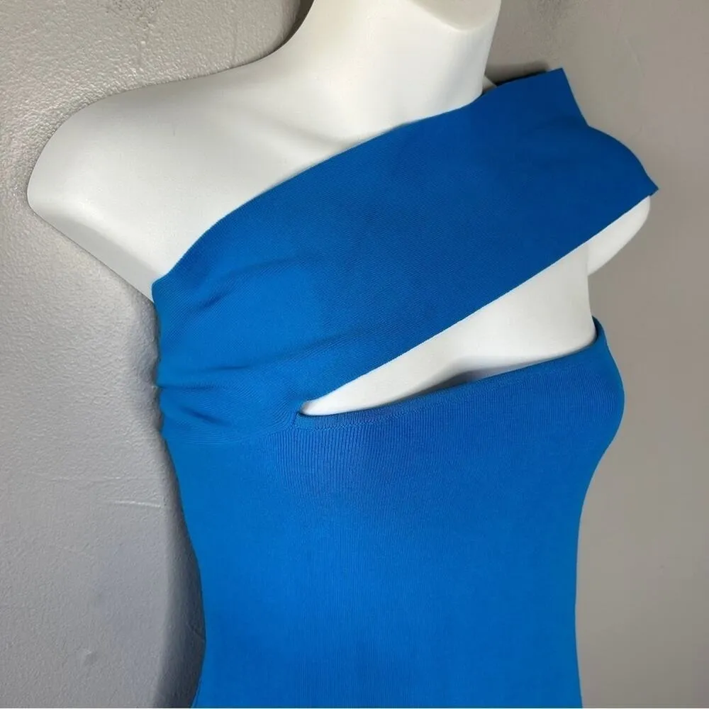 SOLACE LONDON Bodycon Midi Dress Womens Size 10 Knit Cutout One Shoulder Luxury - Image 3