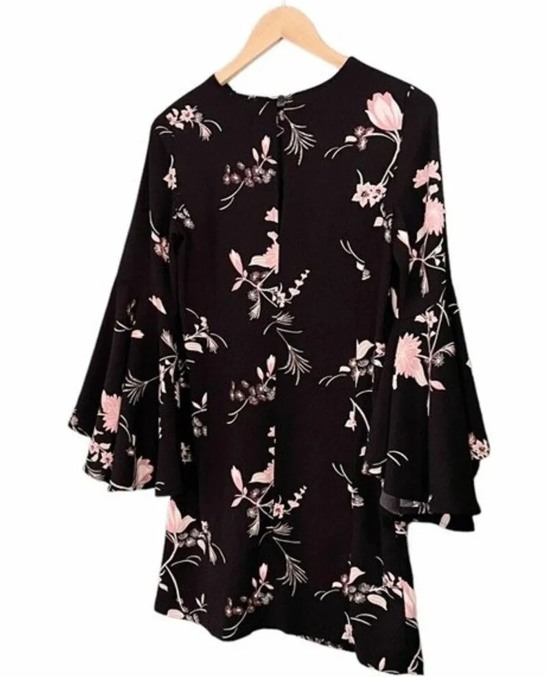 Leith Shift Dress Black & Pink Floral Bell Statement Sleeves Women’s Size XS - Image 11