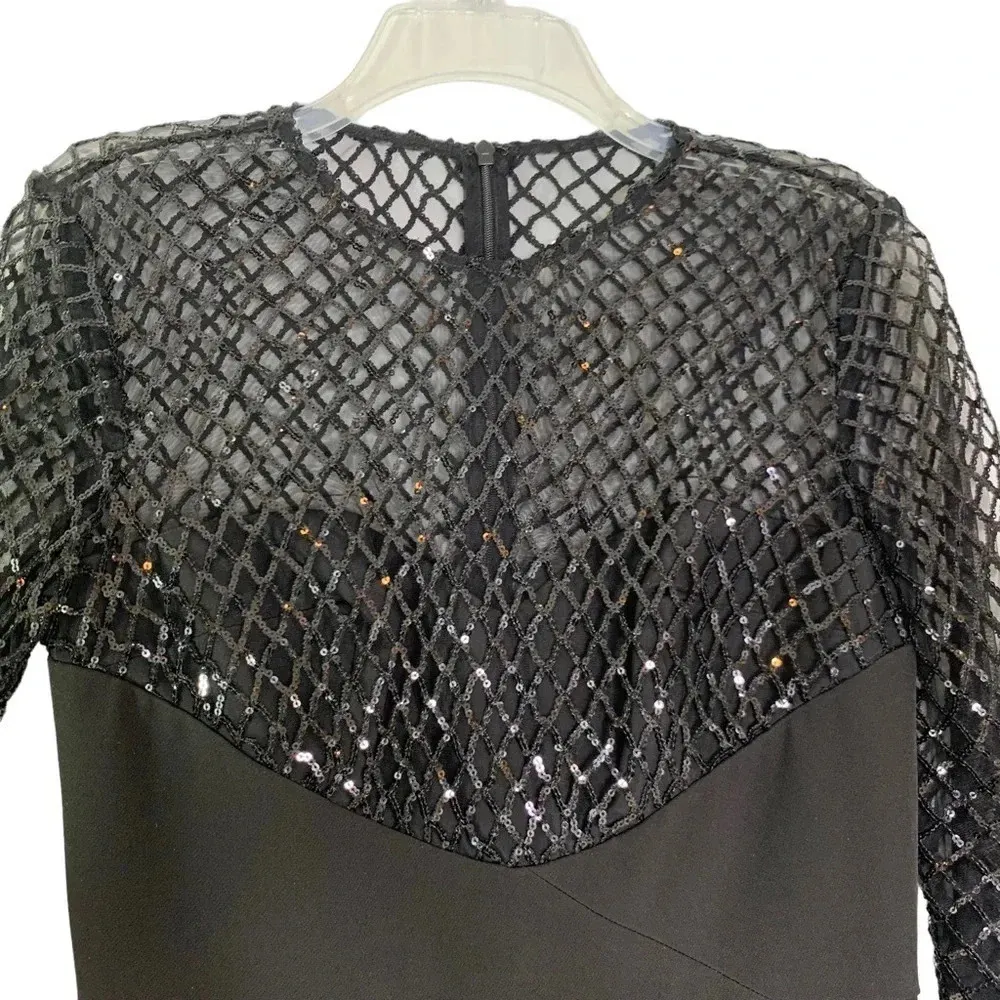 Halston Jac Sequin Illusion Neck Crepe Wide Leg Jumpsuit Black Size 2 NWT - Image 3