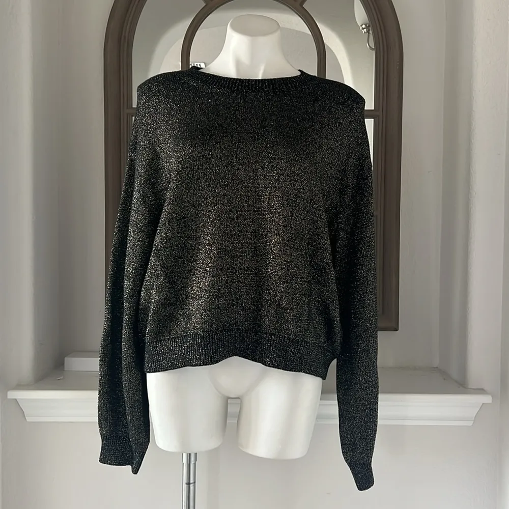 Velvet by Graham & Spencer Hallie Metallic Crewneck Sweater, Black/Gold L NWT Black Size L - Image 2