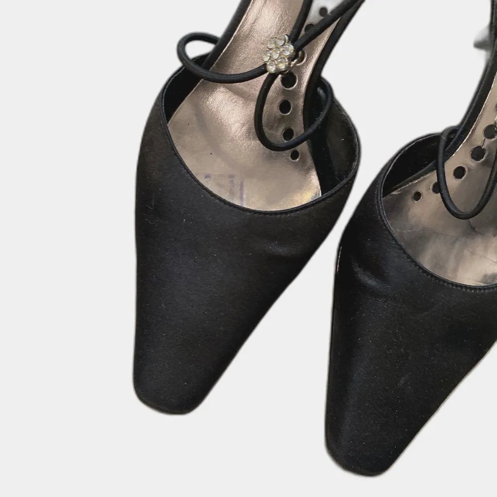 Y2K Vintage Liz Claiborne Satin Strappy Black D'Orsay Heels 6.5 Evening Wedding - Image 4
