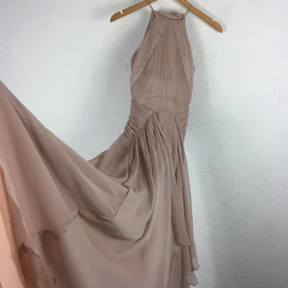 ASOS Design Bridesmaid Pink Blush Pinny Ruched Bodice Chiffon Maxi Dress Size 2 - Image 13