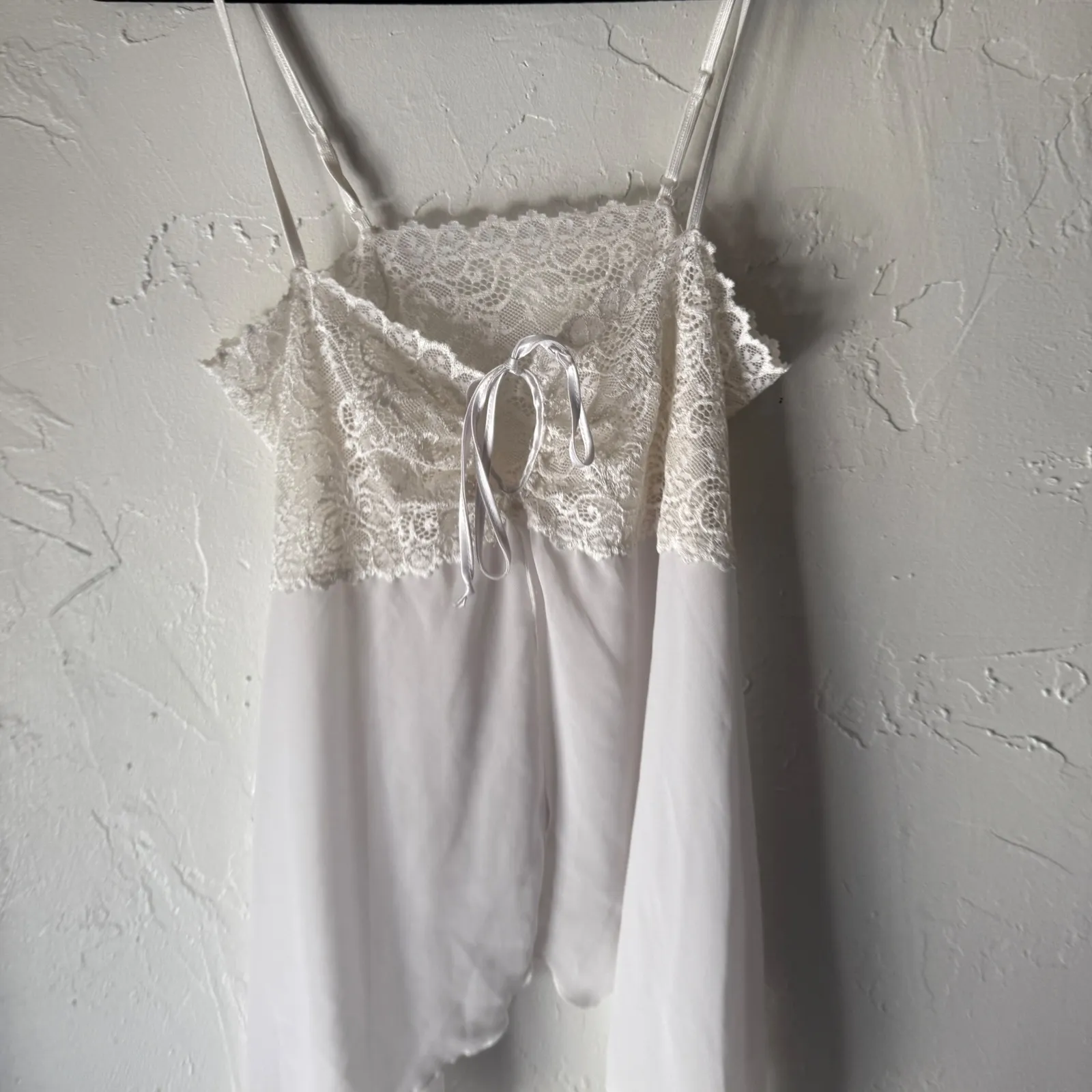 White Lace Trimmed Fairycore Camisole Top Fairy Cottagecore Sheer Coquette Vtg‎ Size M - Image 8