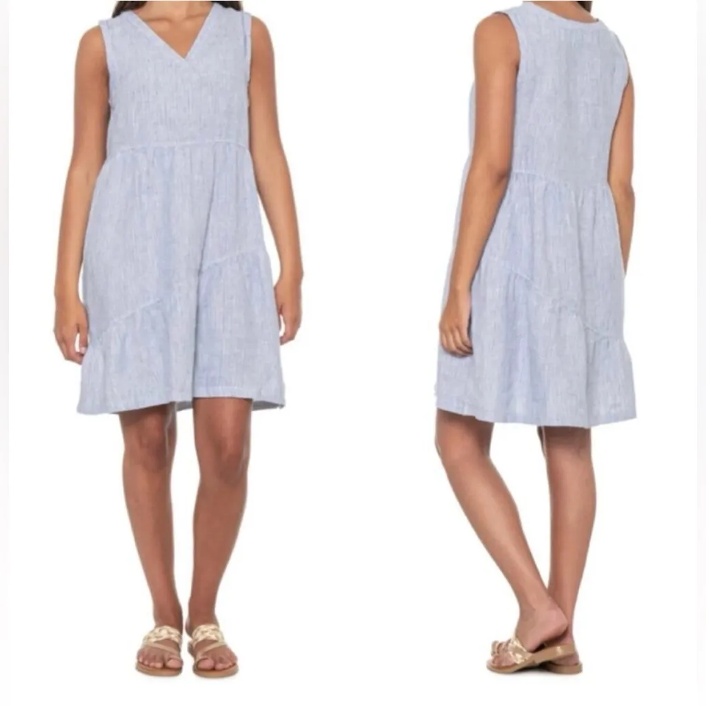 Lucky Brand Effortless Coastal Chic Tiered Mini Dress -100% Linen - Image 2