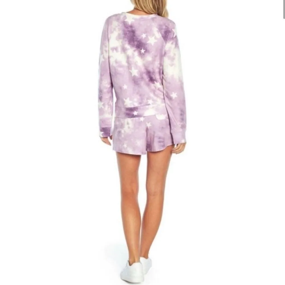 WILDFOX Purple Cream Tie Dye Relaxed Fit Soft Sweatshirt & Shorts Lounge Set L - Image 7