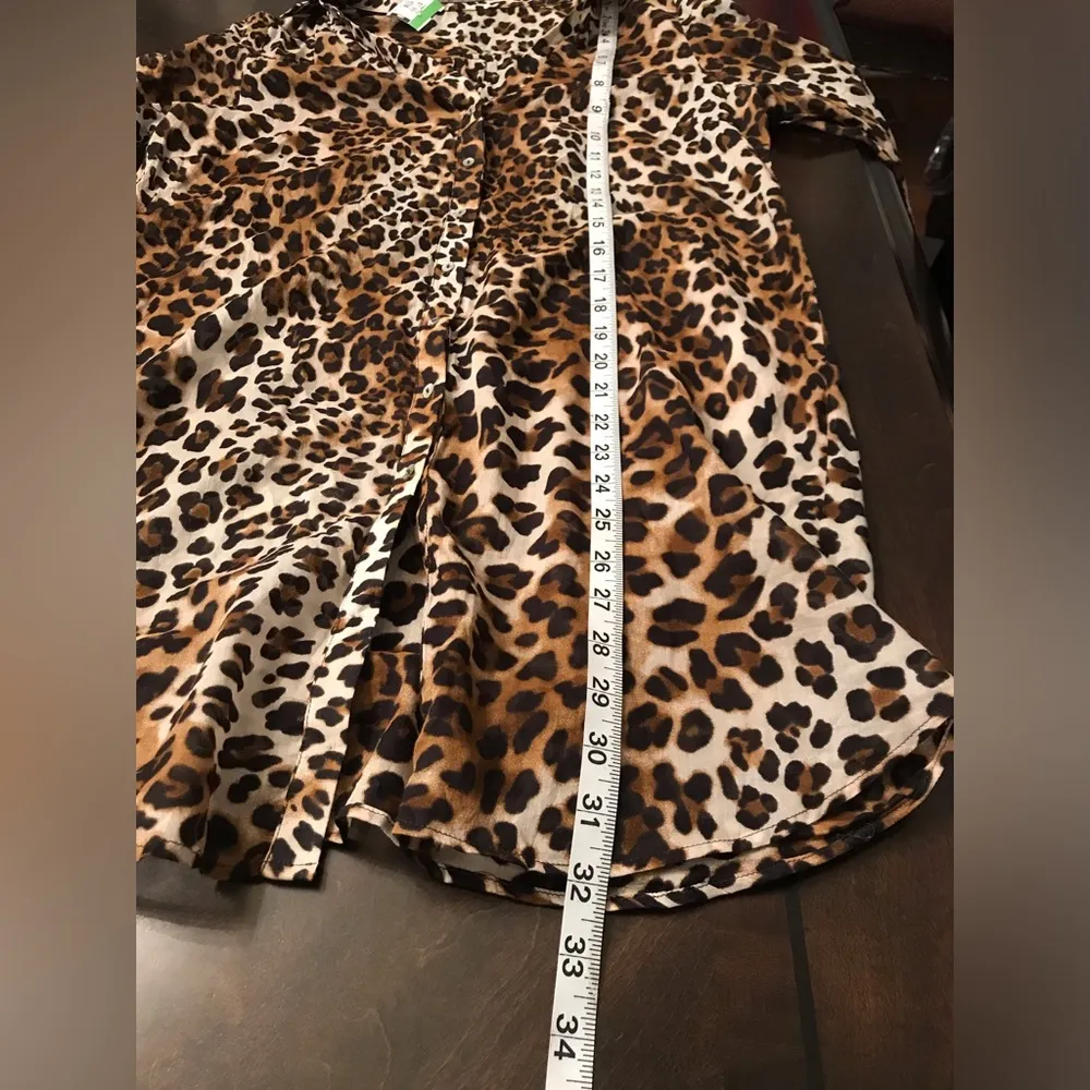 Mob Wife Esthetic Cheetah Print Shirt Dress Sz S Tan - Image 8