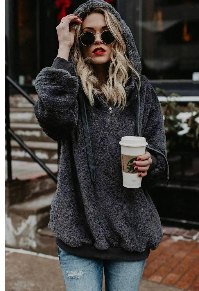 NEW Acelitt Oversized Fuzzy Fleece Sweatshirts Pockets S White - Image 2