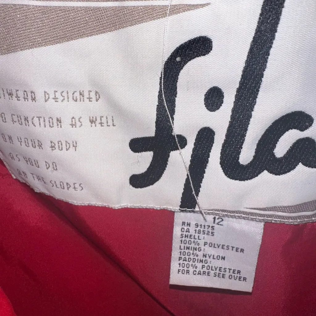 Vintage Fila Snowtime 1980’s Women Red Ski Jacket Coat Size 12 Military style - Image 2
