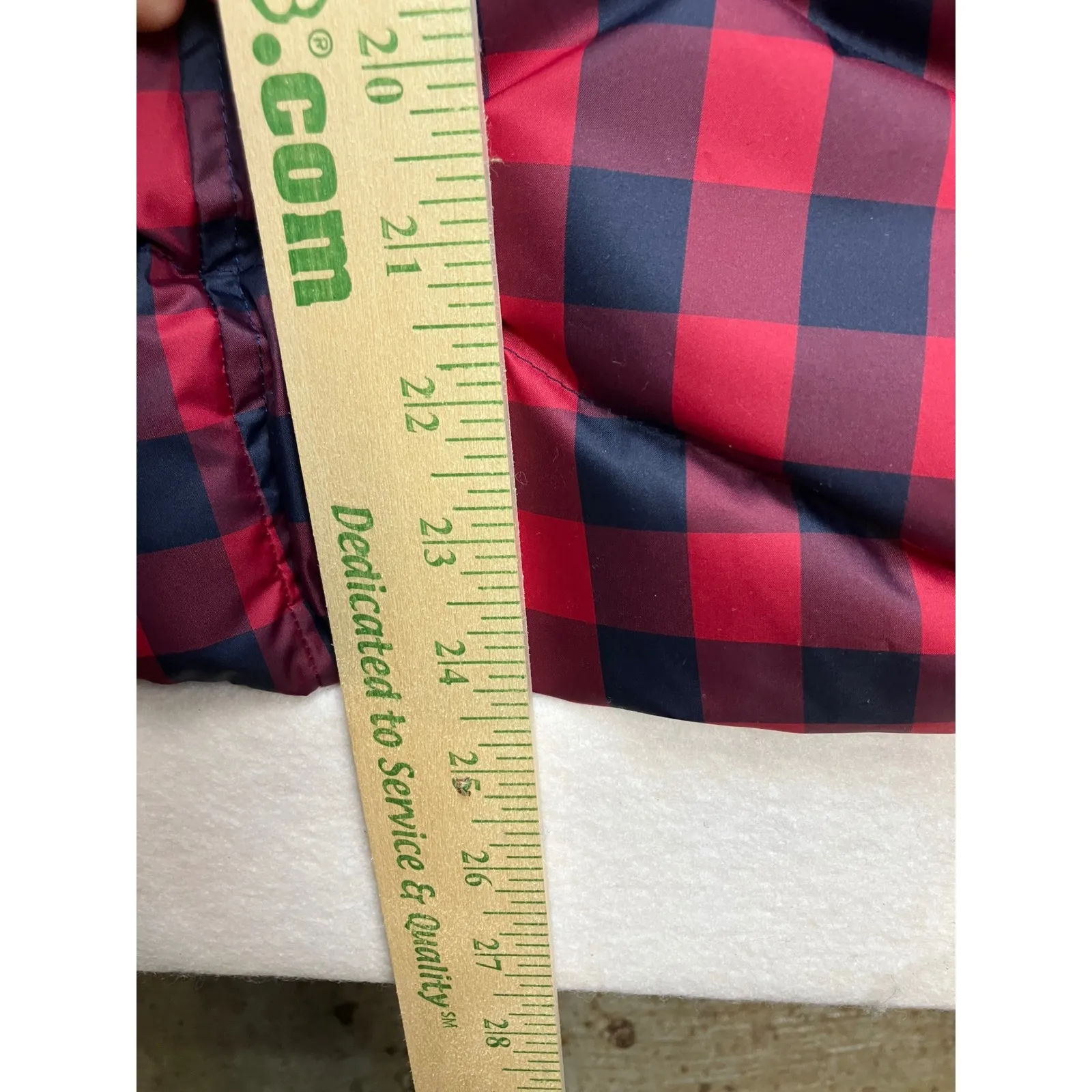 Lands End Womens Plaid Puffer Vest Red Black Full Zip Quilted Down Size S New - Image 11