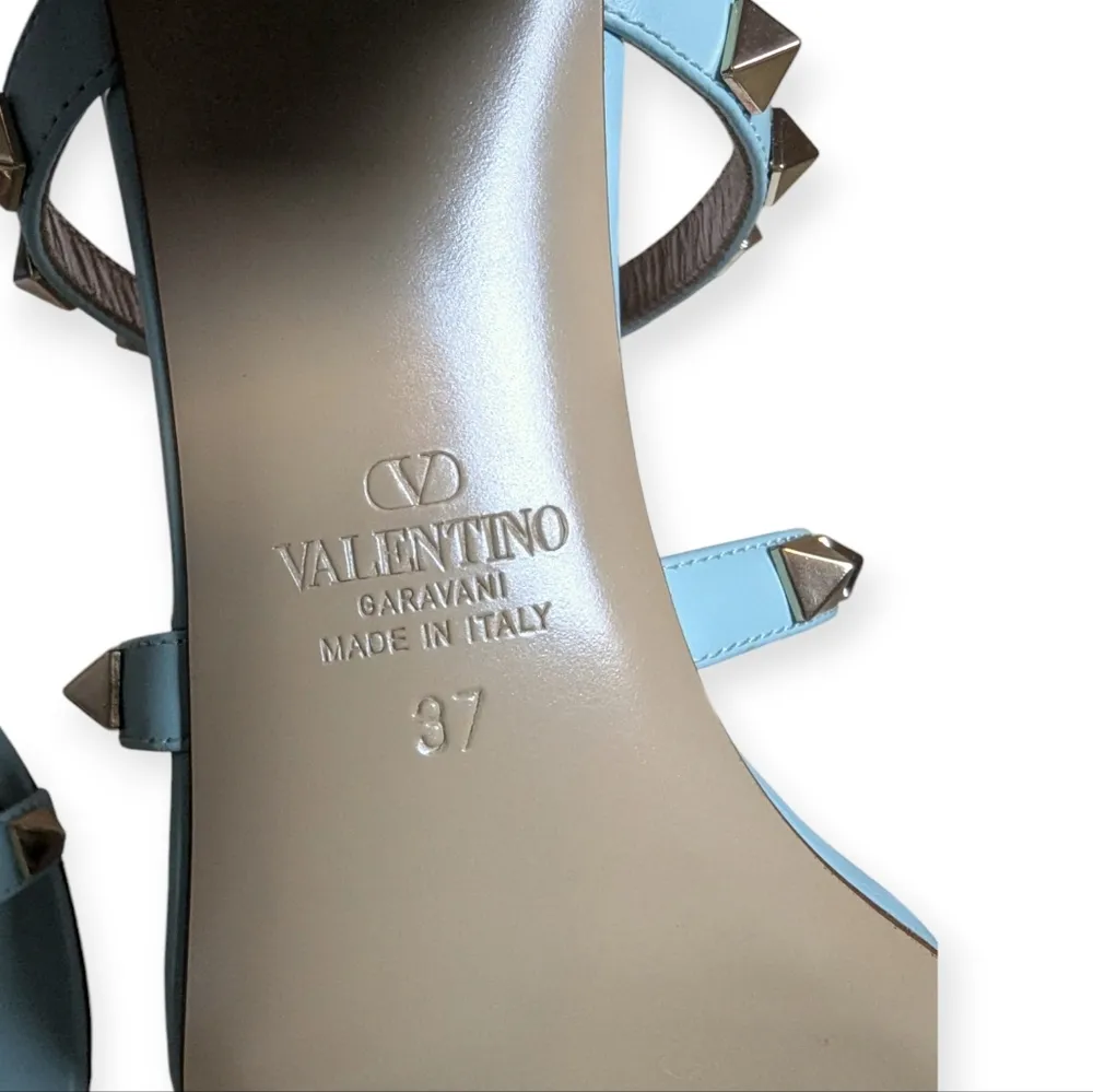 Valentino Garavani Rockstud 60 Caged Block-Heel Slide Sandals Size 7 Acquamarina - Image 4