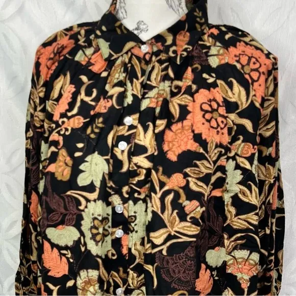 Roller Rabbit Taos Adrianna‎ Floral Woven Camp Collar Long Sleeve Top Sz S NWT - Image 3