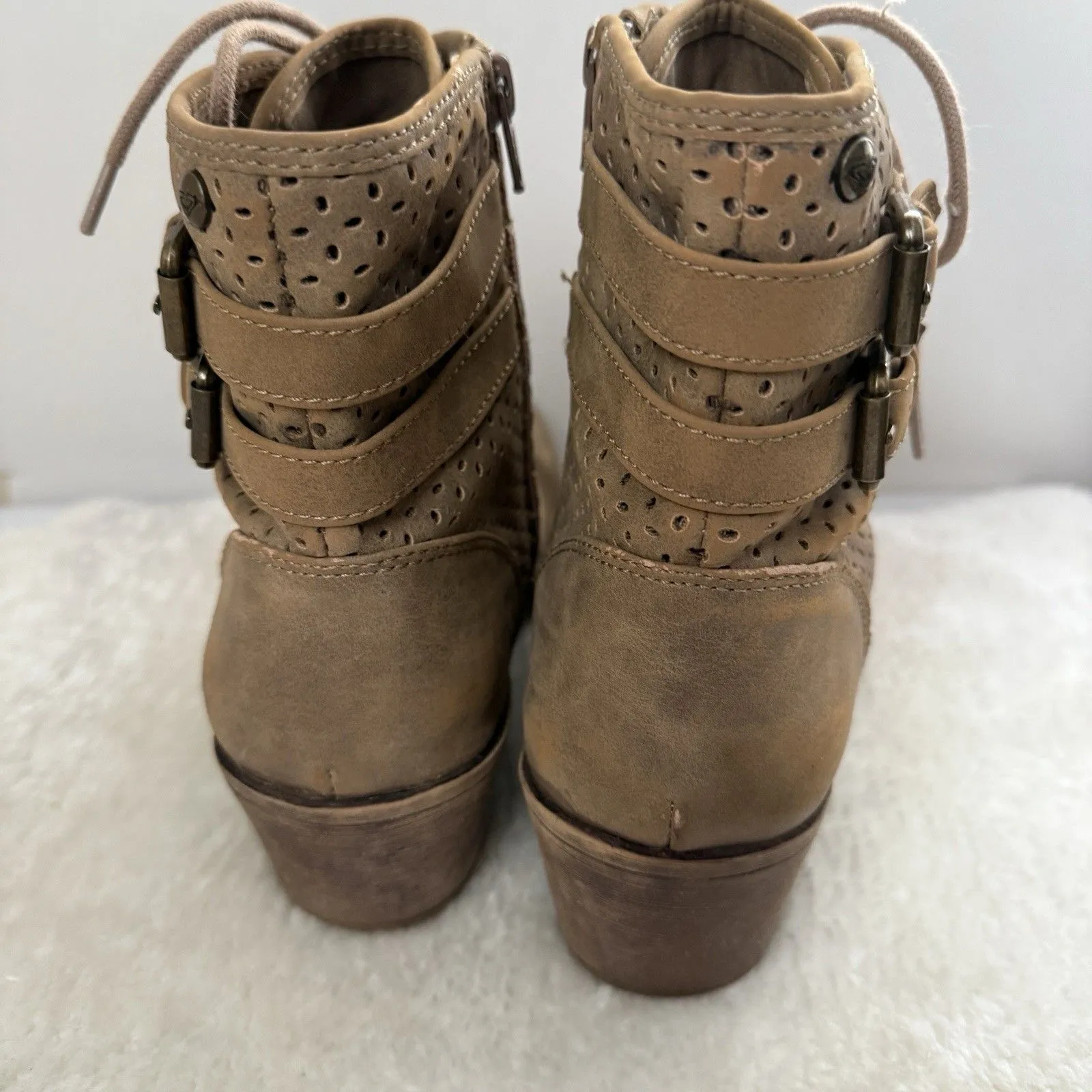 ROXY Roxy Vargas Faux Leather Brown Perforated Combat Ankle Aviator Boho Boots 9 - Image 6