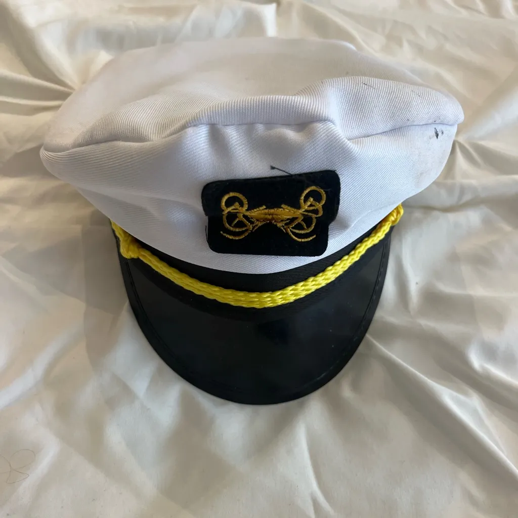 White and Black Captain's Hat with Yellow Trim - Image 2
