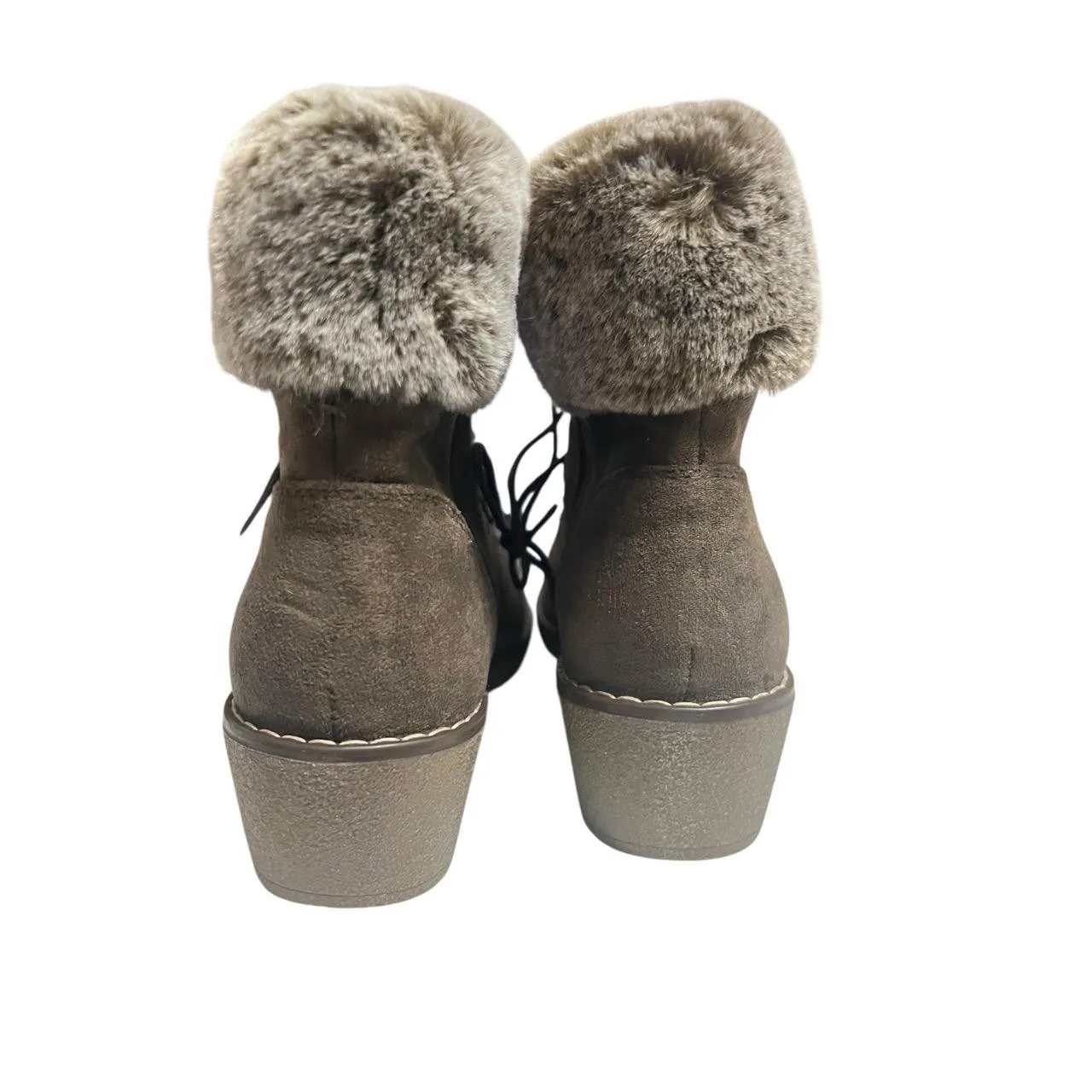 Corkys Tan Women 11 Faux Fur Trim Lace Up Wedge Booties With the Fur Y2K Fox Bay Brown - Image 5