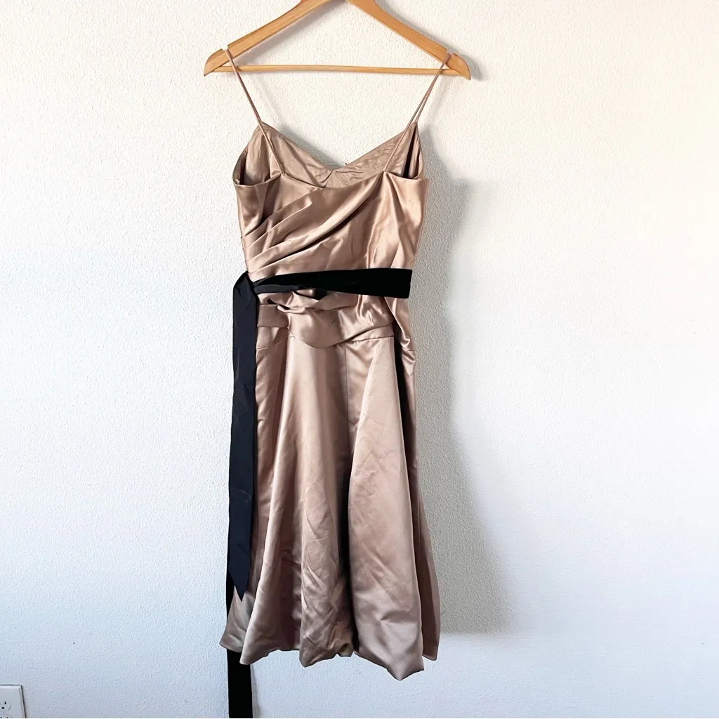 Vera Wang Maids Tea Length Waist Tie Sleeveless Dress in Taupe - Image 5