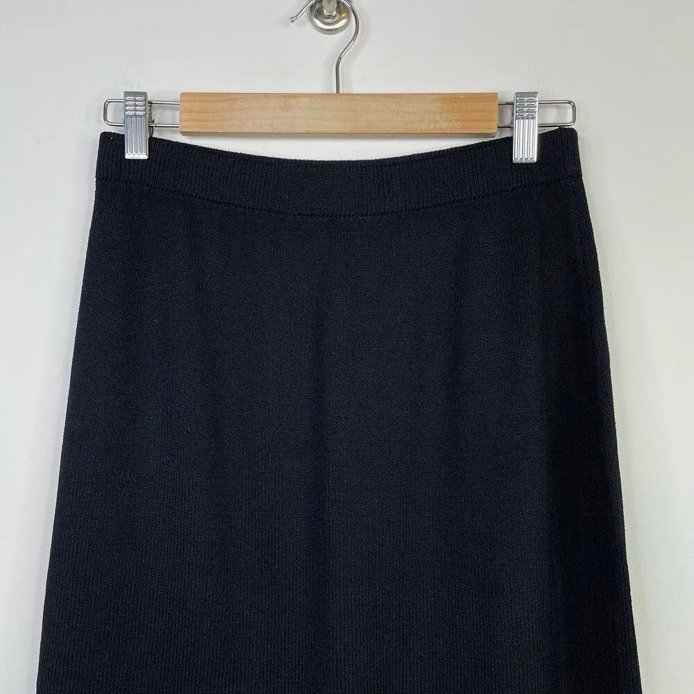 St John Basics Santana Knit Wool Blend Long Black Skirt Back Slit womens 6 - Image 6