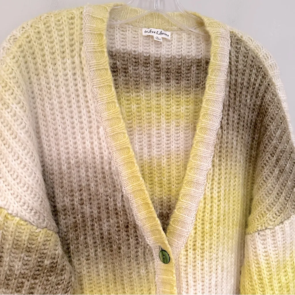 For Love & Lemons Celeste Chunky Knit Cardigan Womens Medium Yellow Ombre‎ - Image 7