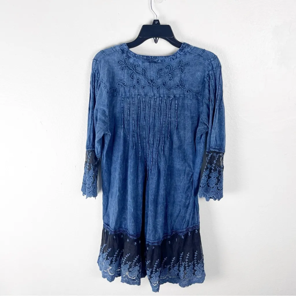 INTERNATIONAL GIFT 100% Cotton Blue Lace Trim V - Image 2