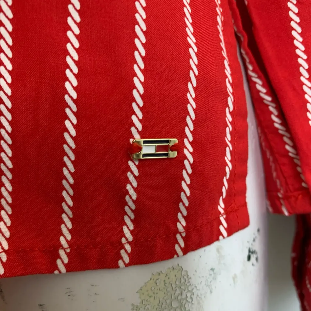 red long sleeve pullover striped v-neck blouse - Image 5