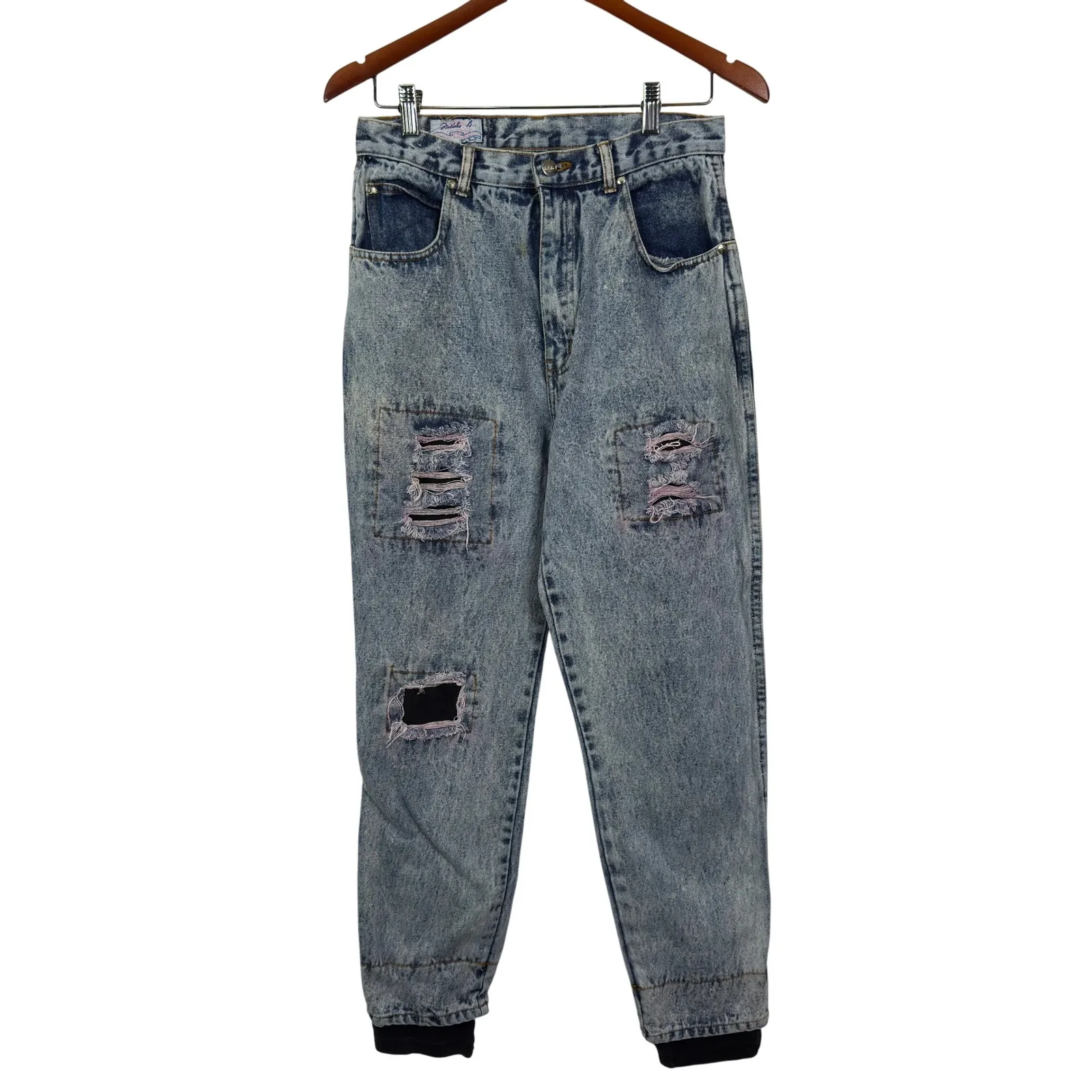 Nathalie B Womens Acid Wash Denim Jeans Distressed Ripped Jogger Cuff Size 13 Blue - Image 2