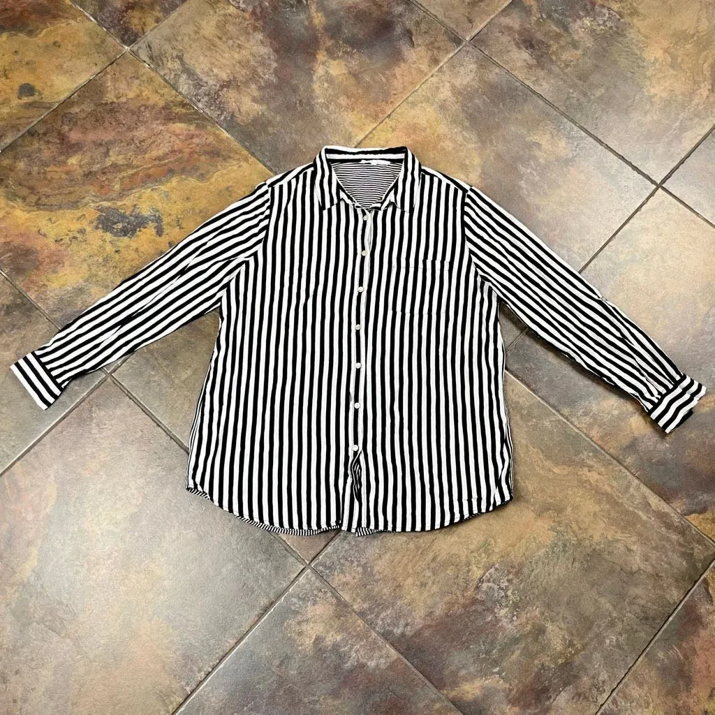 Jane + Delancey Black White Striped Long Sleeve Button Down Top XL - Image 5