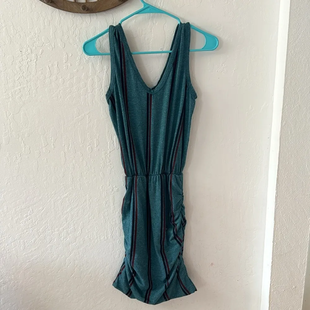 Sundry Teal Maroon Sleeveless Tank Ruched Striped Casual Sundress Size 0 - Image 4