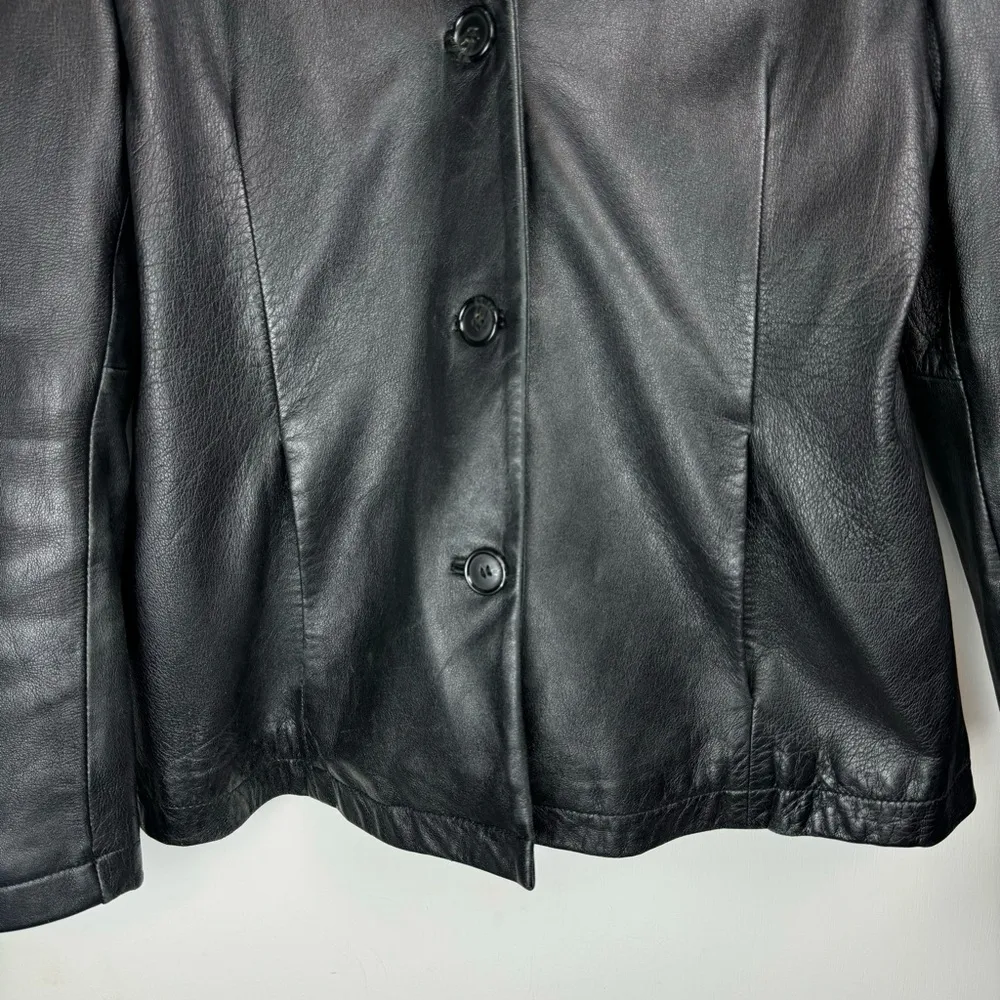 Vtg Whet Blue Womens Leather Jacket Sz XL Button Front Moto Black - Image 5
