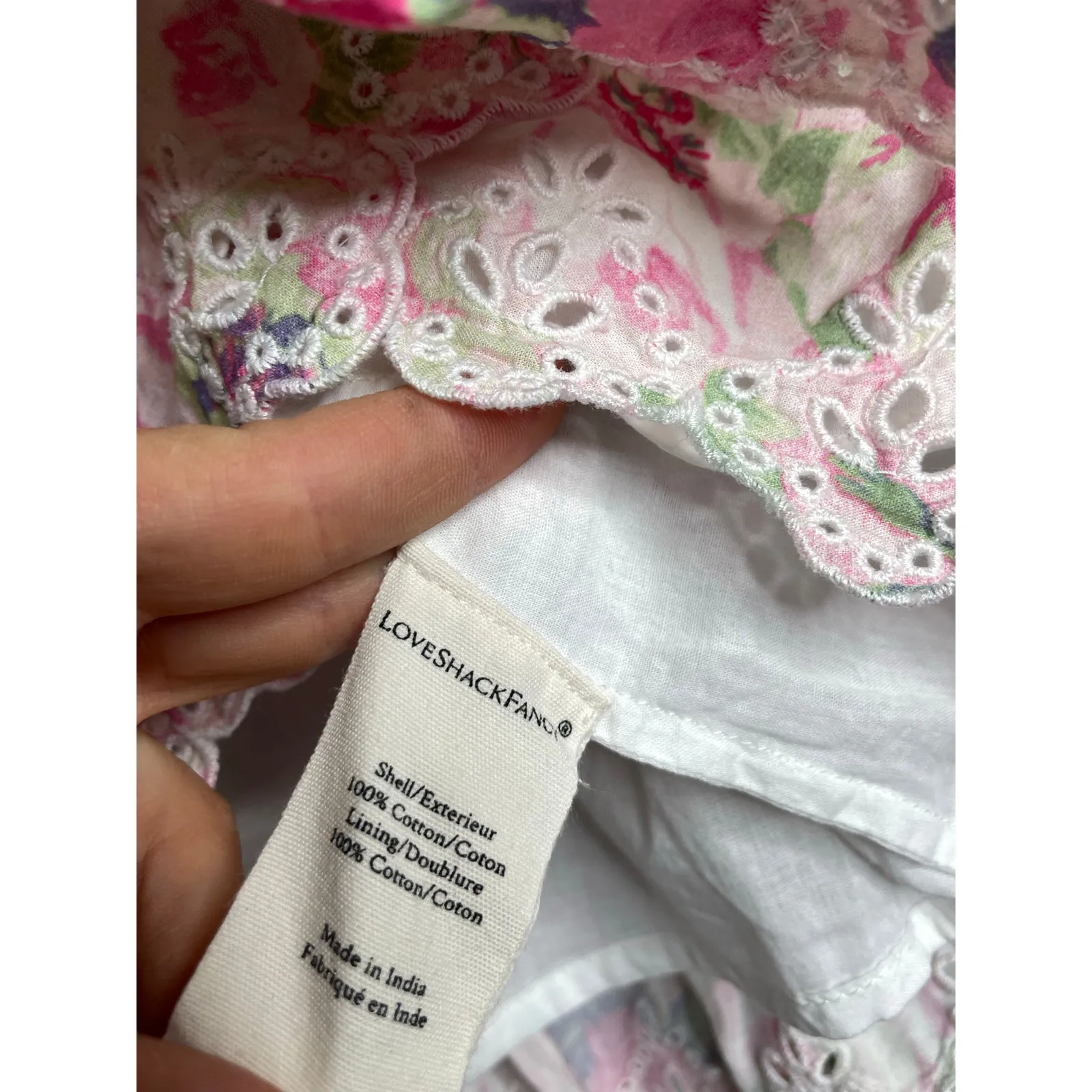 LoveShackFancy White Cream Ruffled Skater Mini Skirt Size 0 Pink Floral - Image 4