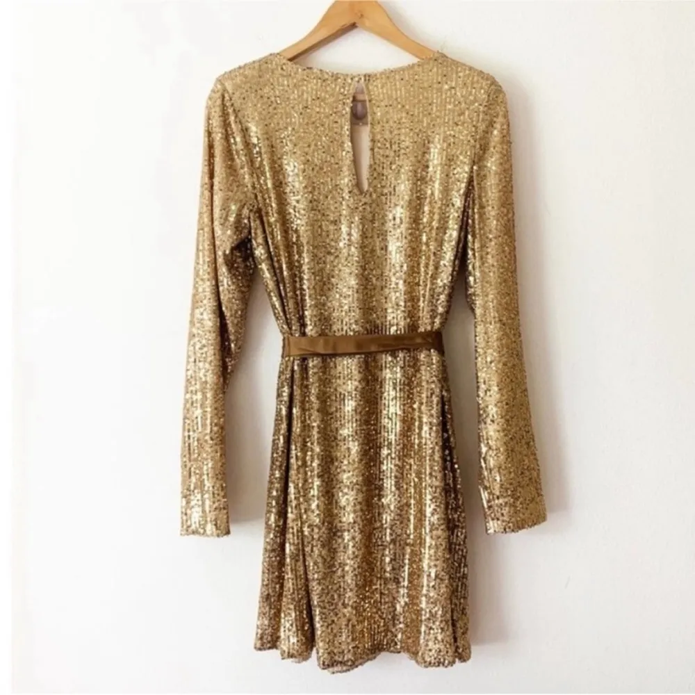 Ramy Brook gold sequin mini dress with detachable waist tie NWT - Image 4