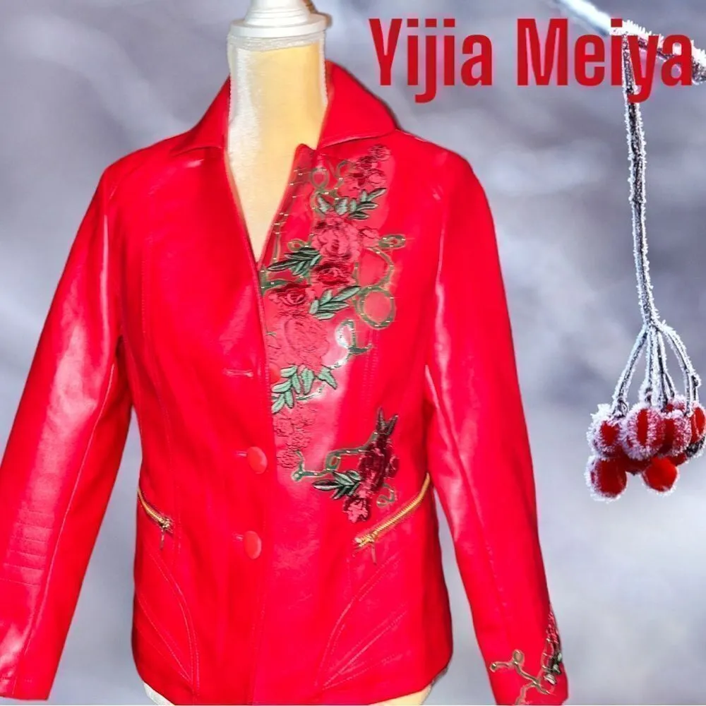 Yijia Meiyi red leather revamped jacket! Red Size XL - Image 2