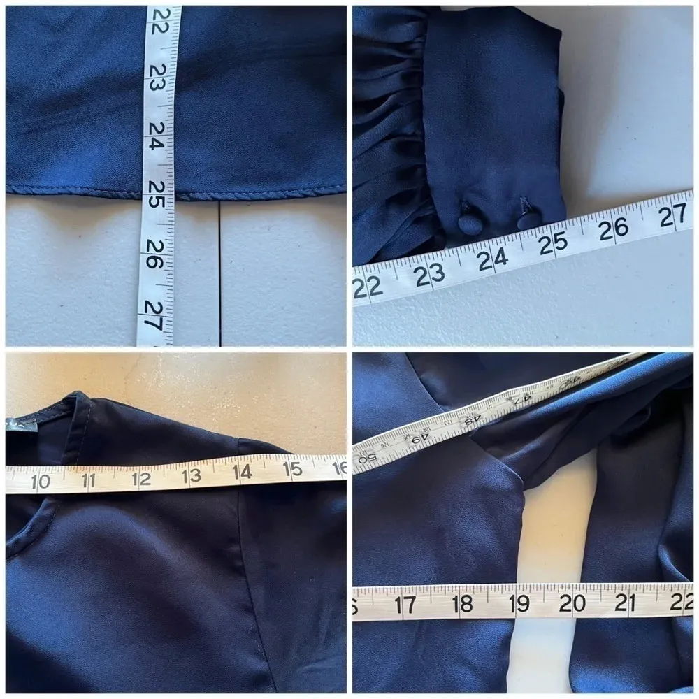 Aqua Womens Satin Bishop Sleeves long sleeve navy keyhole back Blouse S - Image 7