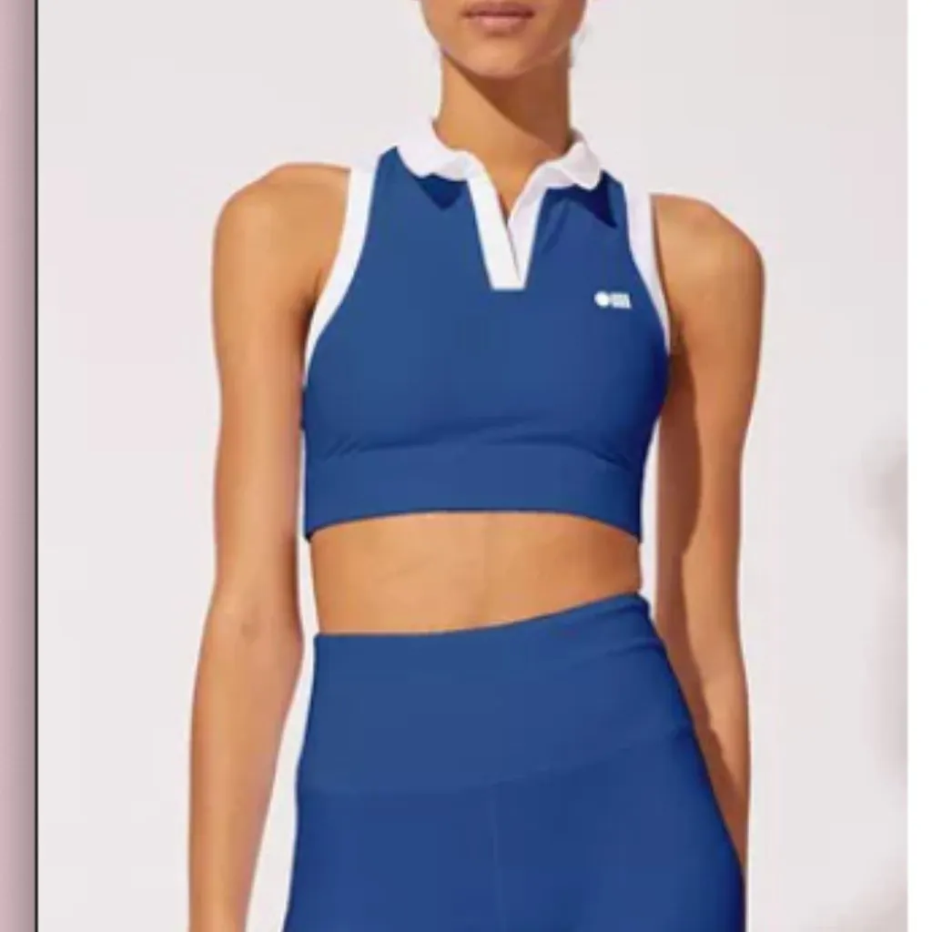 Solid & Striped The Allie Polo Ribbed Sports Bra in Blue White Contrast M - Image 2