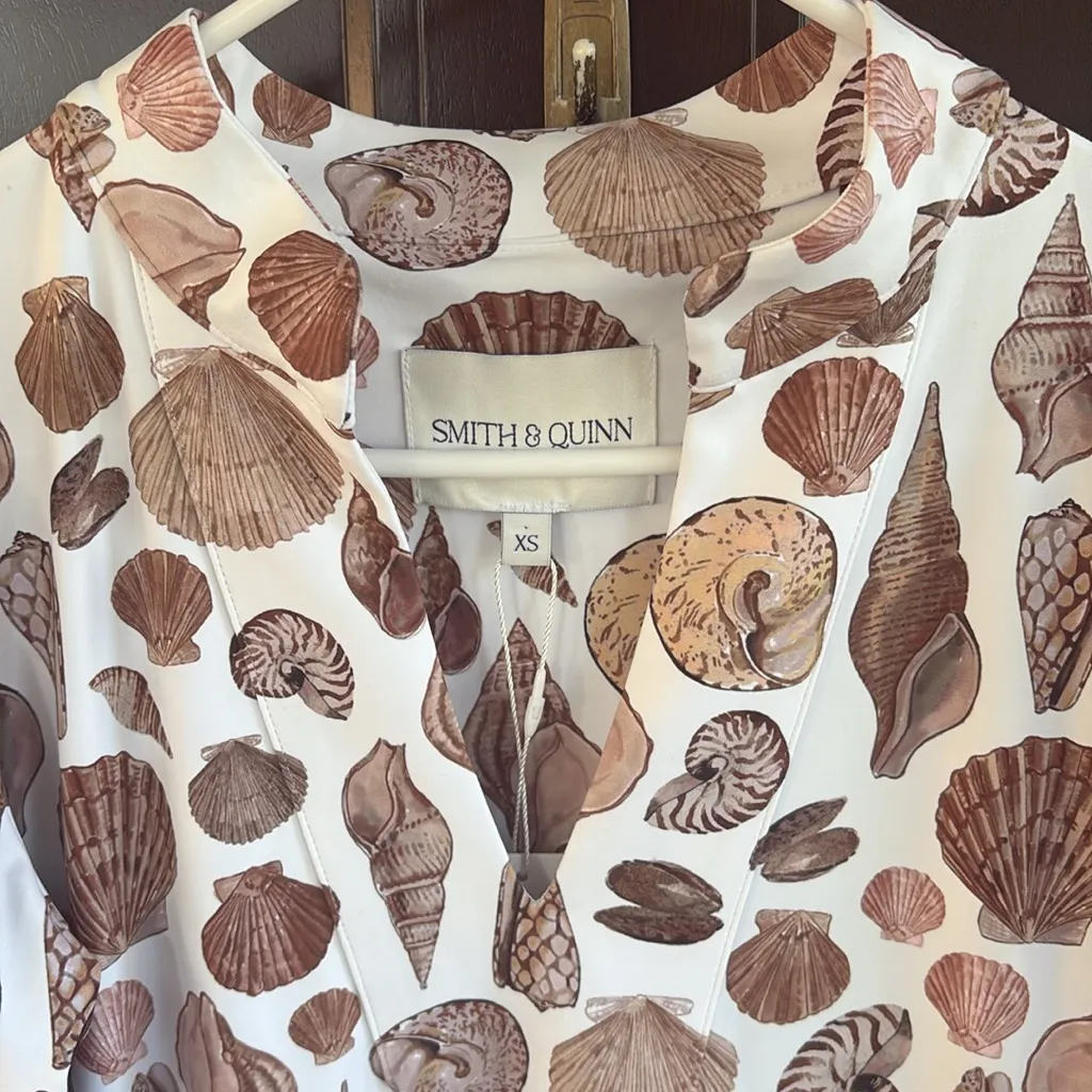 NWT SMITH & QUINN Tory Sand Dweller Seashell Print Puff Sleeve Dress XS Rtl $165 - Image 6