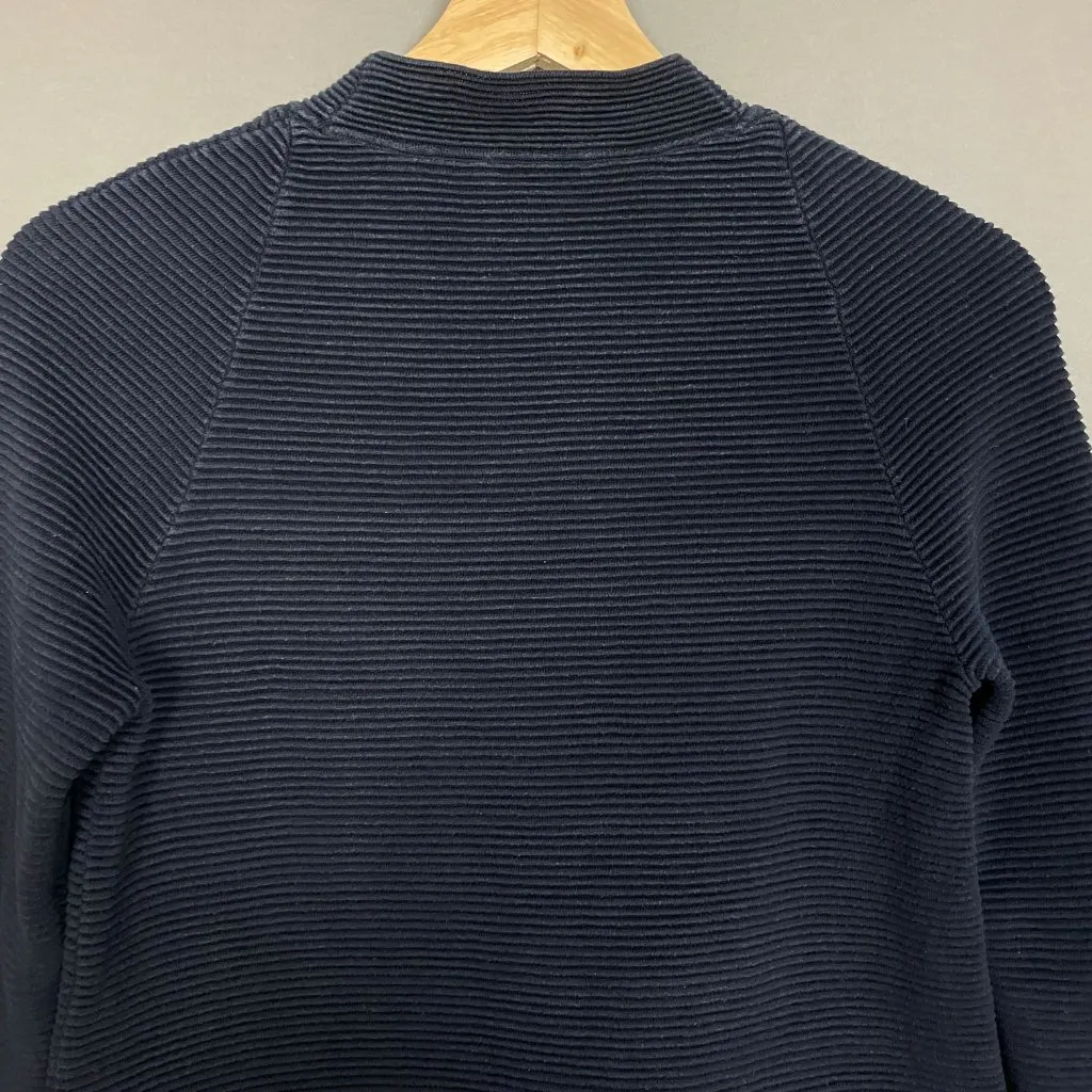 COS Ripple Stitch Top Sweatshirt Navy Blue Mock Neck Women XS Long Sleeve Ribbed - Image 15