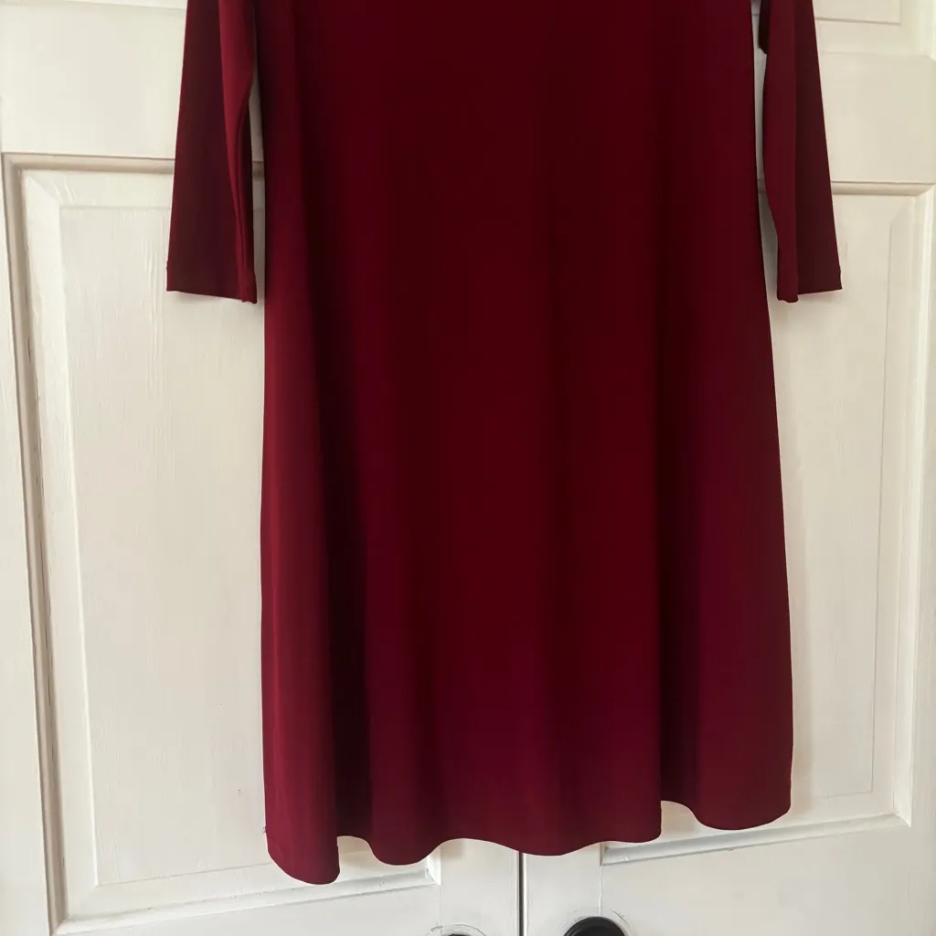 Clara Sun Woo Maroon High Neck 3/4 Sleeve Burgundy‎ Dress Size XS Cutout Mock Red - Image 4