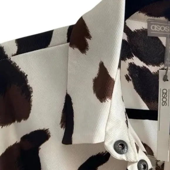 ASOS DESIGN Long sleeve shirt dress in cow print size 14 - Image 4
