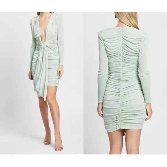Misha Paola Plunge Dress in Sage Green Size 2 - Image 2