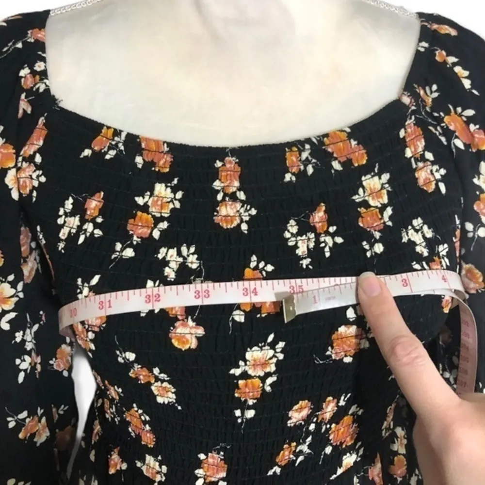 NWOT Long Sleeve Black Floral Mini Smocked Dress - Image 14