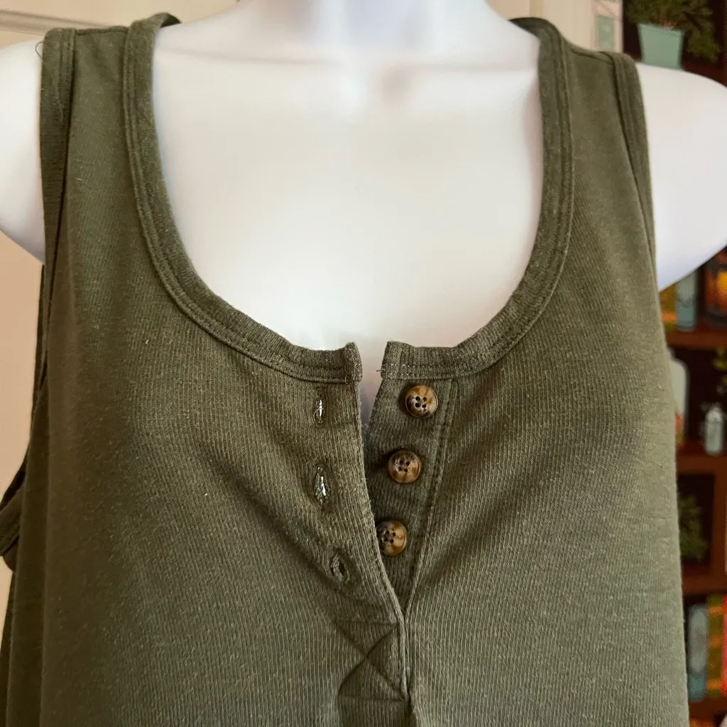 Toad&Co Olive Piru Henley Tank Dress Maxi Length Size Medium Green - Image 9
