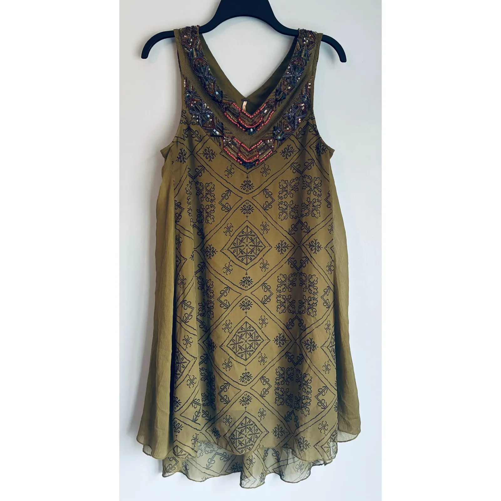 Free People Ancient Mystery Boho Festival Beaded Dress Green XS - Image 5