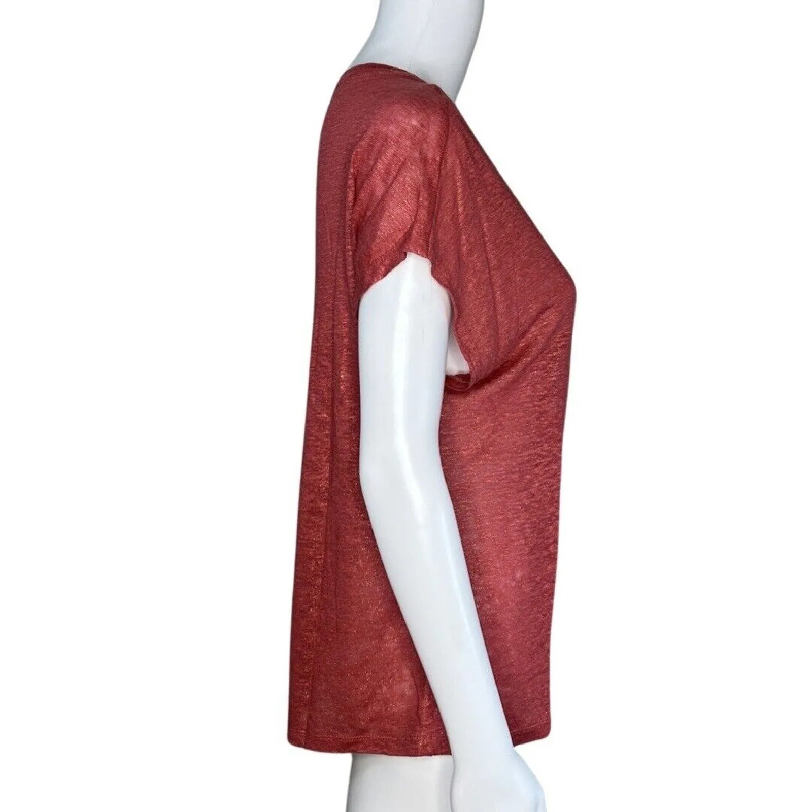 Monoprix Shirt Womens Small Rust Orange Gold Shimmer Les Essentiels Linen Casual - Image 2